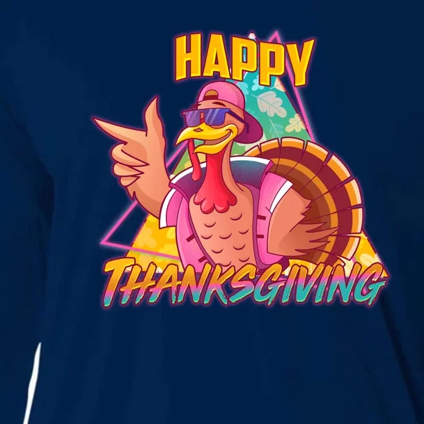 Funny Retro 80s 90s Thanksgiving Turkey Cooling Performance Long Sleeve Crew