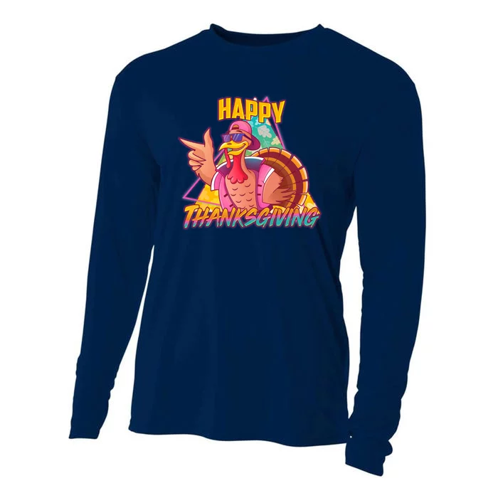 Funny Retro 80s 90s Thanksgiving Turkey Cooling Performance Long Sleeve Crew