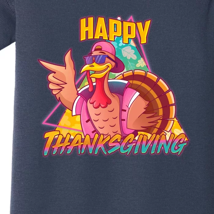 Funny Retro 80s 90s Thanksgiving Turkey Baby Bodysuit