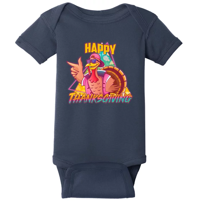 Funny Retro 80s 90s Thanksgiving Turkey Baby Bodysuit