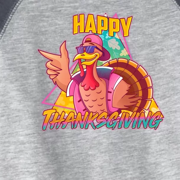 Funny Retro 80s 90s Thanksgiving Turkey Toddler Fine Jersey T-Shirt