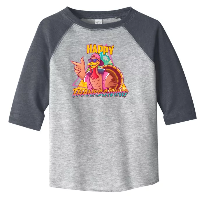 Funny Retro 80s 90s Thanksgiving Turkey Toddler Fine Jersey T-Shirt