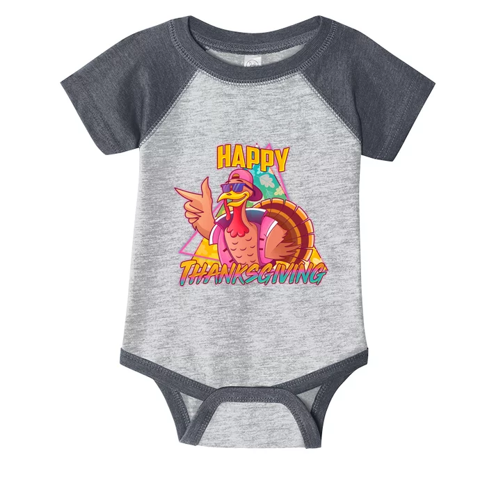 Funny Retro 80s 90s Thanksgiving Turkey Infant Baby Jersey Bodysuit