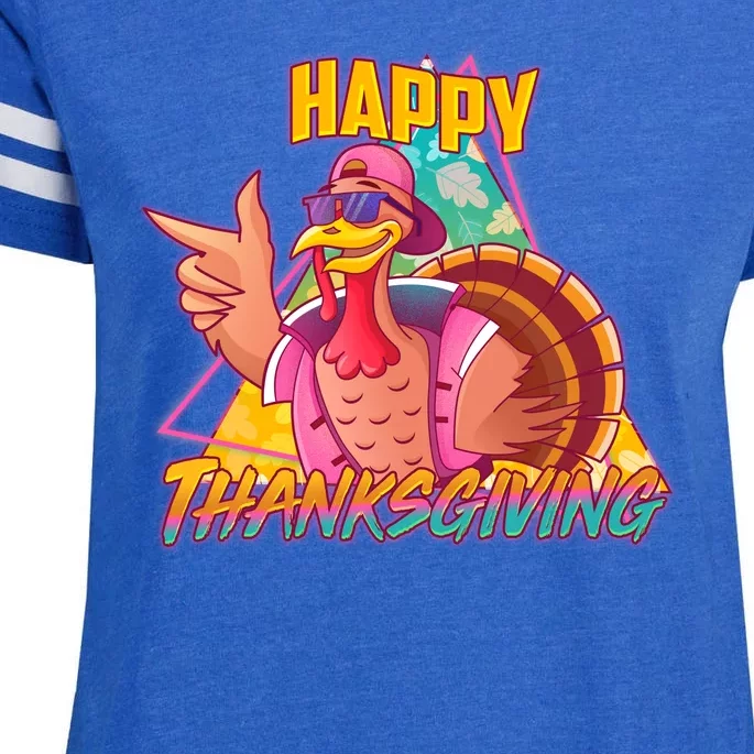 Funny Retro 80s 90s Thanksgiving Turkey Enza Ladies Jersey Football T-Shirt