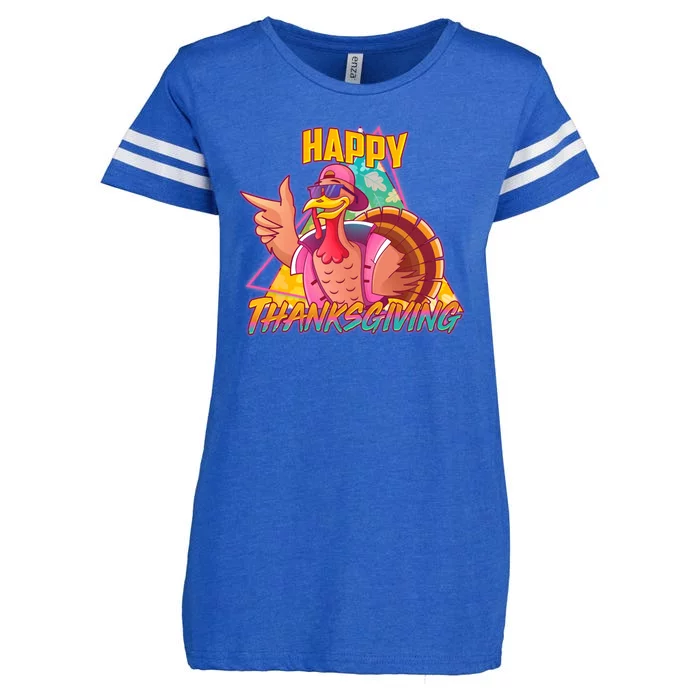 Funny Retro 80s 90s Thanksgiving Turkey Enza Ladies Jersey Football T-Shirt