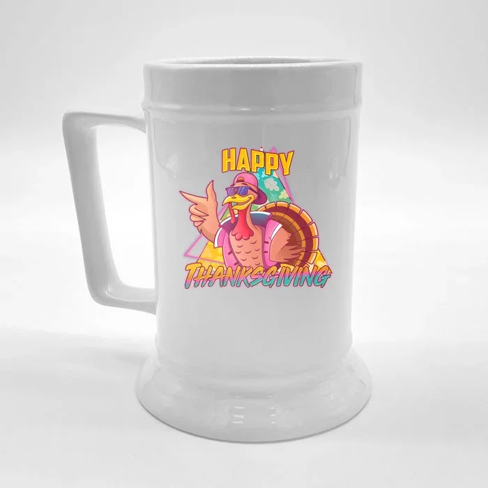 Funny Retro 80s 90s Thanksgiving Turkey Front & Back Beer Stein