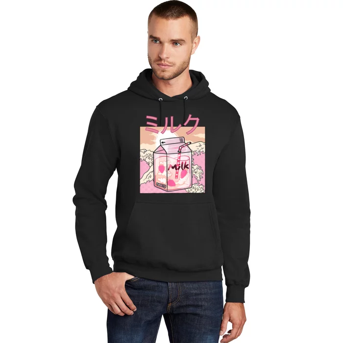 Funny Retro 90s Japanese Kawaii Strawberry Milk Shake Carton Hoodie