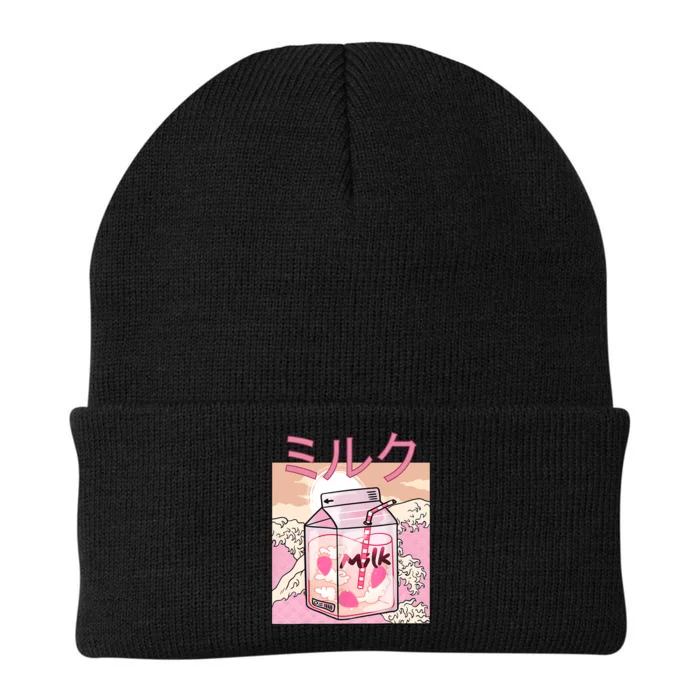 Funny Retro 90s Japanese Kawaii Strawberry Milk Shake Carton Knit Cap Winter Beanie