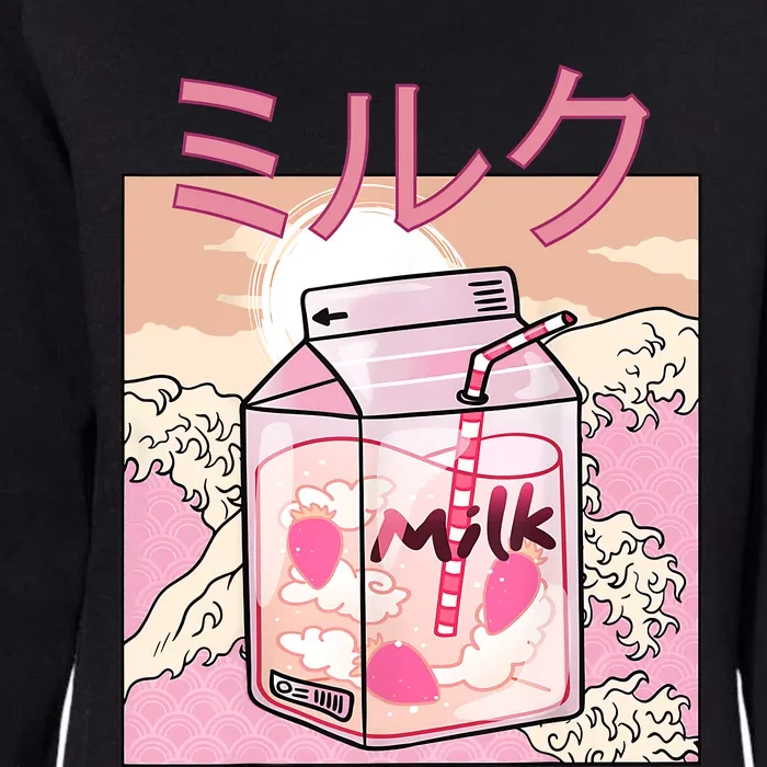 Funny Retro 90s Japanese Kawaii Strawberry Milk Shake Carton Womens California Wash Sweatshirt