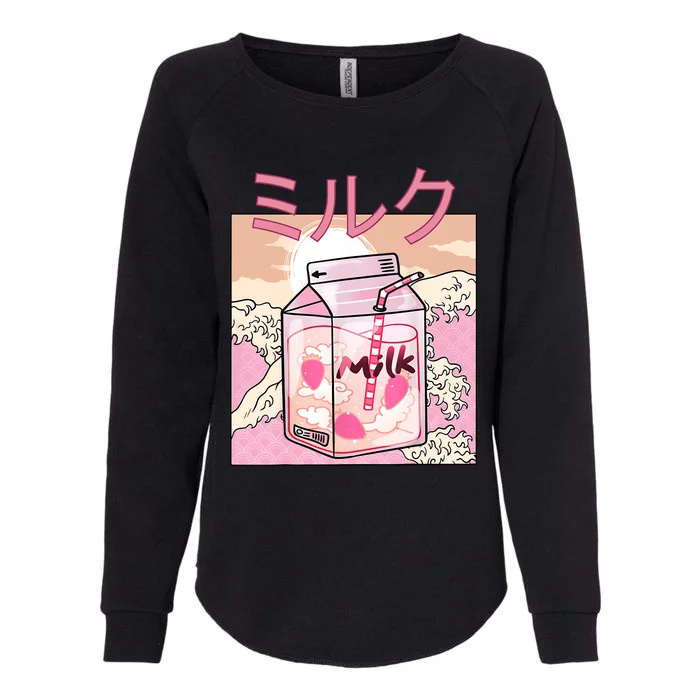 Funny Retro 90s Japanese Kawaii Strawberry Milk Shake Carton Womens California Wash Sweatshirt