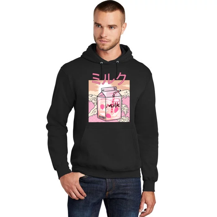 Funny Retro 90s Japanese Kawaii Strawberry Milk Shake Carton Tall Hoodie