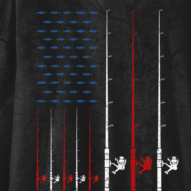 Fishing Rods American Flag Hooded Wearable Blanket