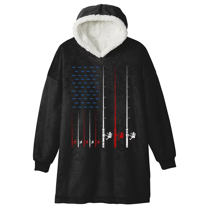 Fishing Rods American Flag Hooded Wearable Blanket