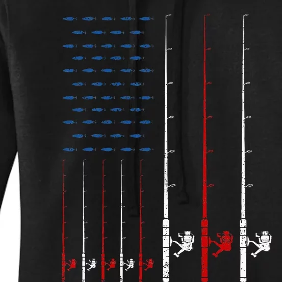 Fishing Rods American Flag Women's Pullover Hoodie