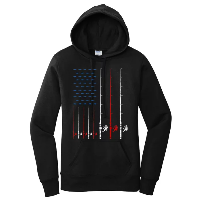 Fishing Rods American Flag Women's Pullover Hoodie