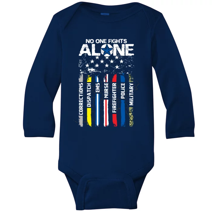 First Responders American Thin Line Police Fire Military Ems Gift Baby Long Sleeve Bodysuit