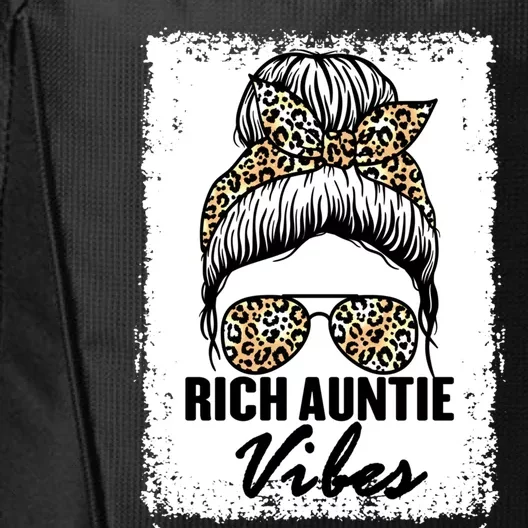 Funny Rich Aunty Vibes Quote Cool Leopard Auntie Humor Aunt Gift City Backpack