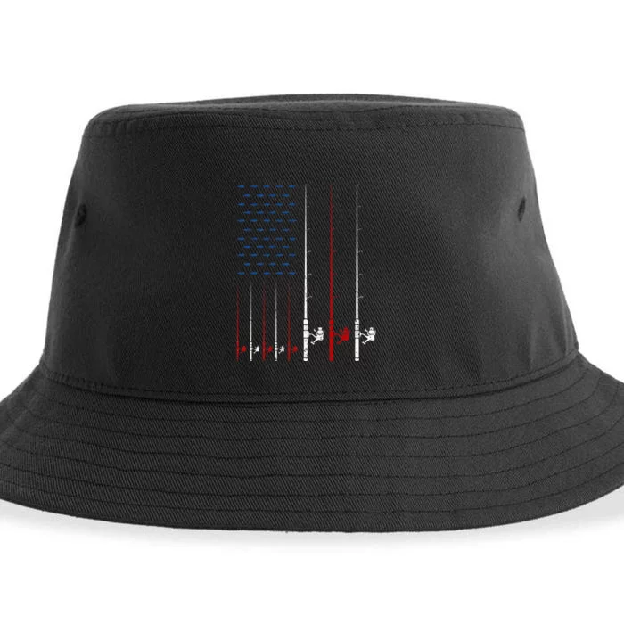 Fishing Rods American Flag Sustainable Bucket Hat