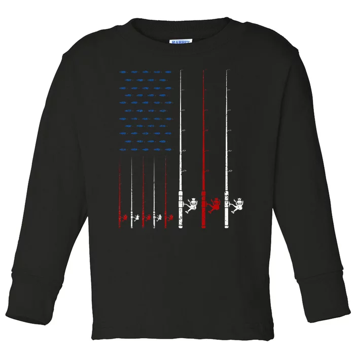 Fishing Rods American Flag Toddler Long Sleeve Shirt