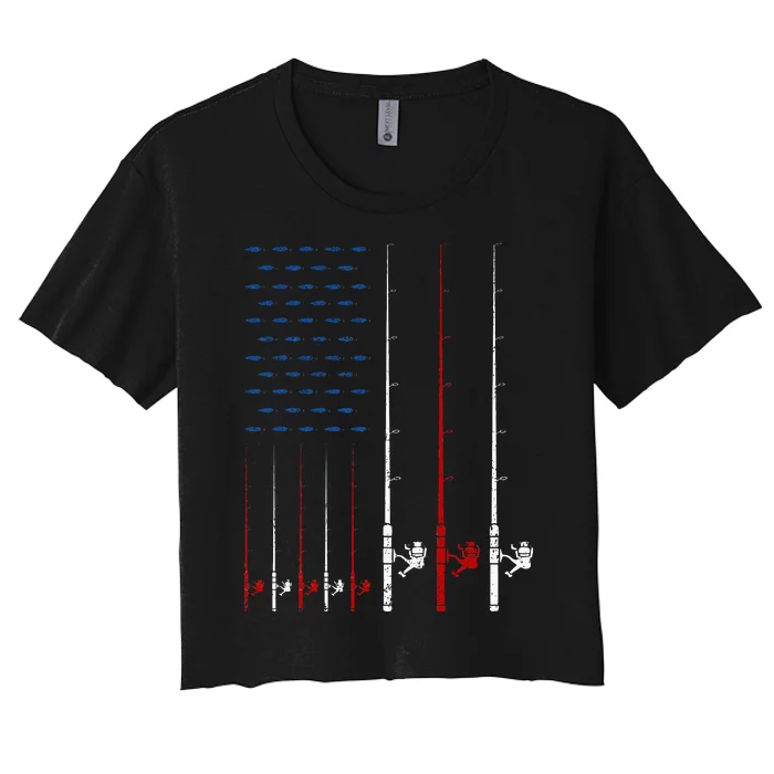 Fishing Rods American Flag Women's Crop Top Tee