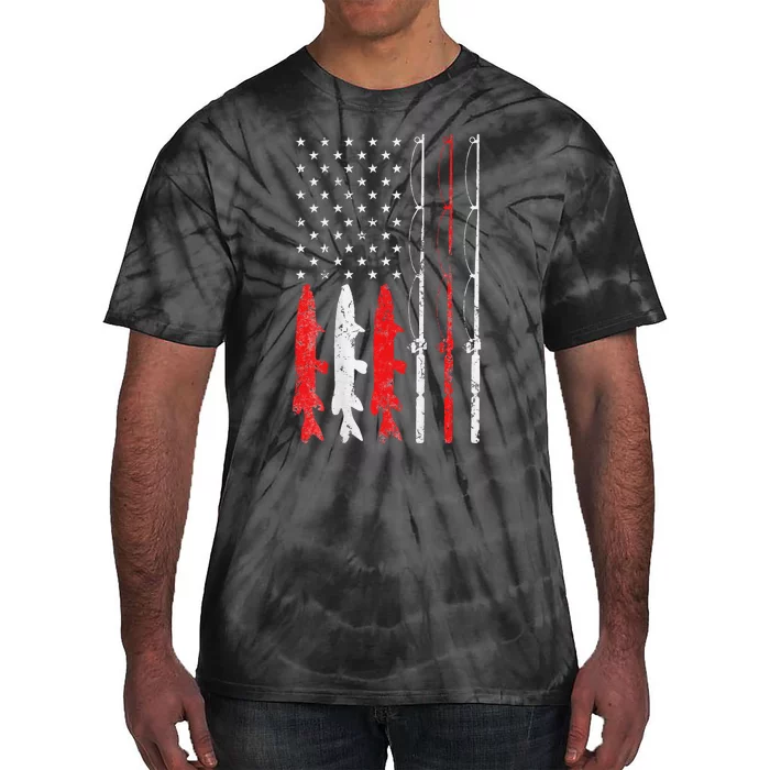 Fishing Rod American Flag Vintage Fishing Gift For Fisherman Tie-Dye T-Shirt