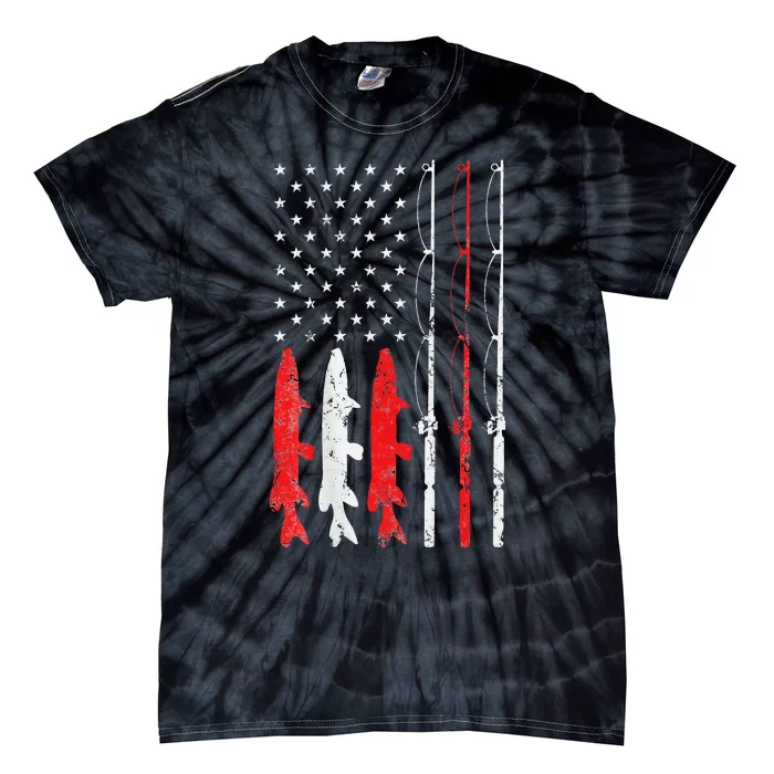 Fishing Rod American Flag Vintage Fishing Gift For Fisherman Tie-Dye T-Shirt