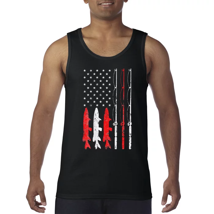 Fishing Rod American Flag Vintage Fishing Gift For Fisherman Tank Top