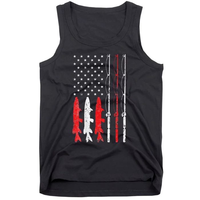 Fishing Rod American Flag Vintage Fishing Gift For Fisherman Tank Top