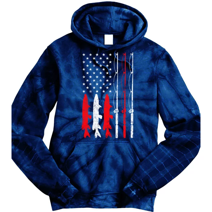 Fishing Rod American Flag Vintage Fishing gift for Fisherman Tie Dye Hoodie