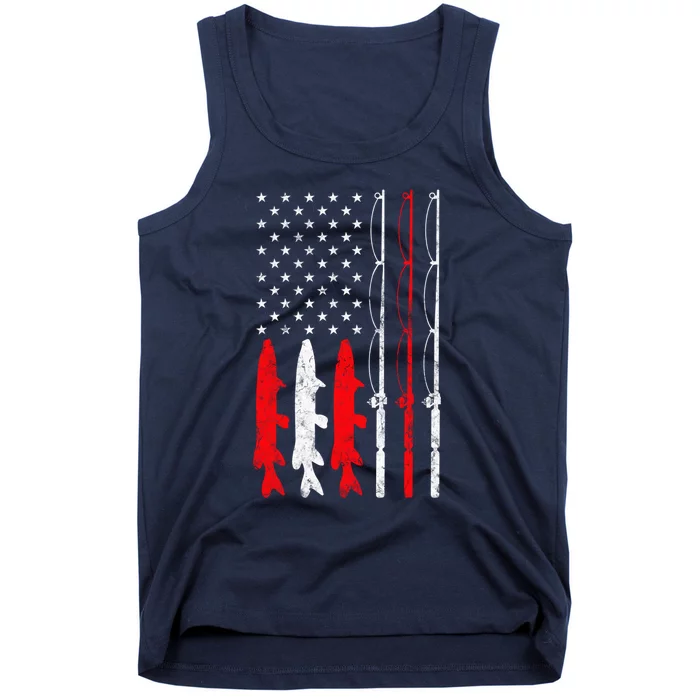 Fishing Rod American Flag Vintage Fishing gift for Fisherman Tank Top