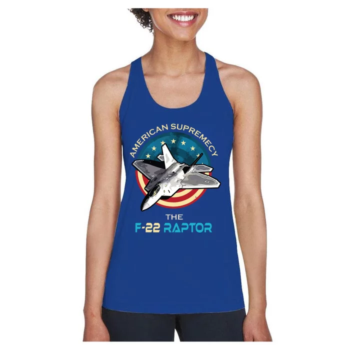 F22 Raptor American Patriotic Fighter Jet 4th Of July Flag Women's Racerback Tank