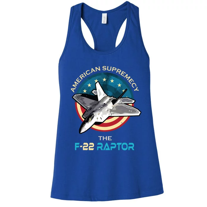 F22 Raptor American Patriotic Fighter Jet 4th Of July Flag Women's Racerback Tank