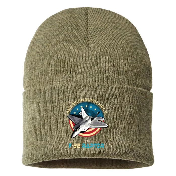 F22 Raptor American Patriotic Fighter Jet 4th Of July Flag Sustainable Knit Beanie