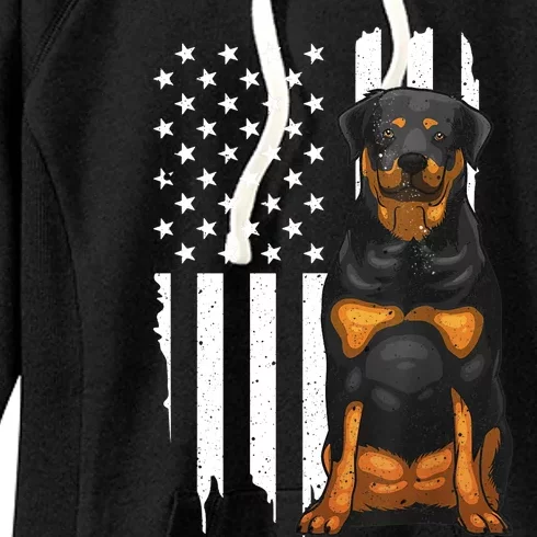 Funny Rottweiler American Flag Dog Art For Patriot Women's Fleece Hoodie