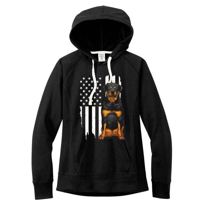 Funny Rottweiler American Flag Dog Art For Patriot Women's Fleece Hoodie