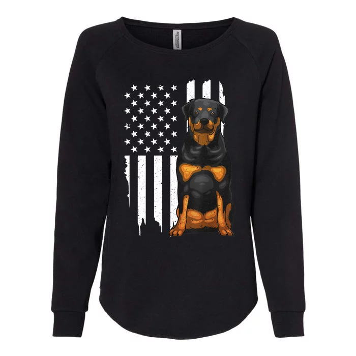 Funny Rottweiler American Flag Dog Art For Patriot Womens California Wash Sweatshirt