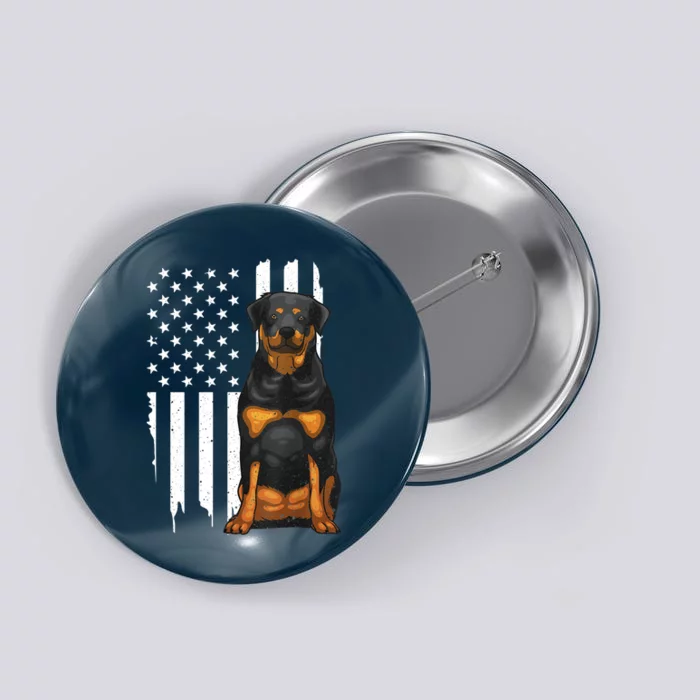 Funny Rottweiler American Flag Dog Art For Patriot Button