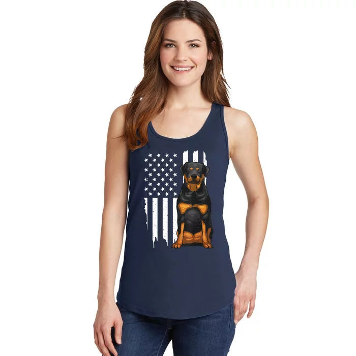 Funny Rottweiler American Flag Dog Art For Patriot Ladies Essential Tank