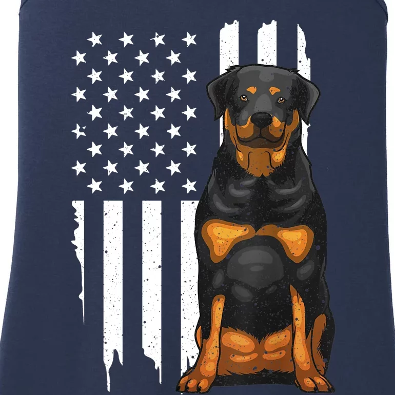 Funny Rottweiler American Flag Dog Art For Patriot Ladies Essential Tank