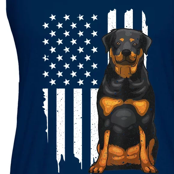 Funny Rottweiler American Flag Dog Art For Patriot Ladies Essential Flowy Tank