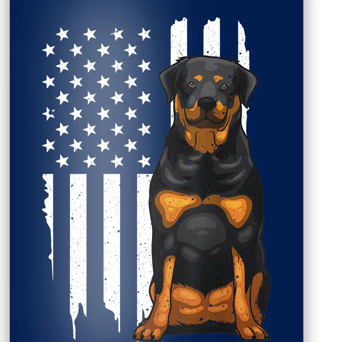 Funny Rottweiler American Flag Dog Art For Patriot Poster