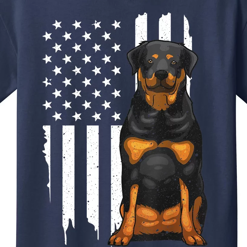 Funny Rottweiler American Flag Dog Art For Patriot Kids T-Shirt