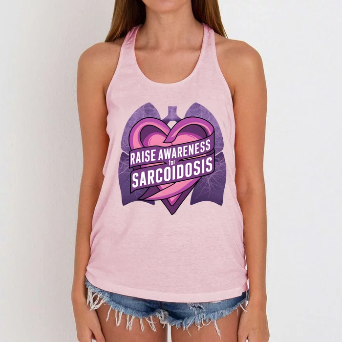 Funny Raise Awareness For Sarcoidosis Purple Awareness Month Great Gift Women's Knotted Racerback Tank