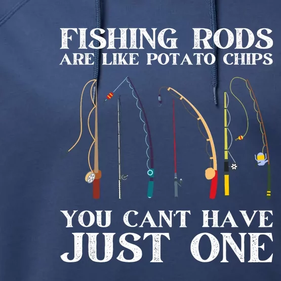 Fishing Rods Are Like Potato Chips Funny Fisherman (On Back) Performance Fleece Hoodie