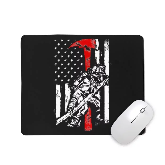 Firefighter red Axe Tattered Fireman American Flag Mousepad