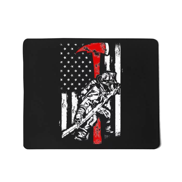 Firefighter red Axe Tattered Fireman American Flag Mousepad