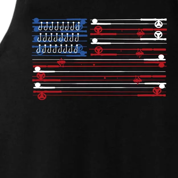 Fishing Rods American Flag Ladies Tri-Blend Wicking Tank