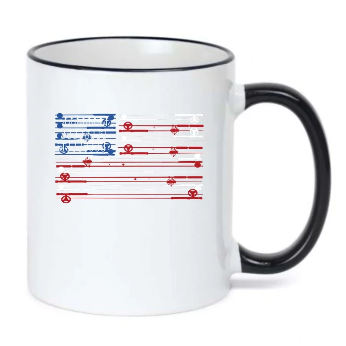 Fishing Rods American Flag Black Color Changing Mug