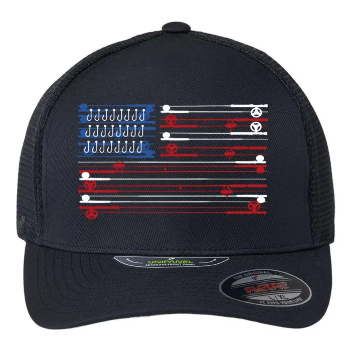 Fishing Rods American Flag Flexfit Unipanel Trucker Cap