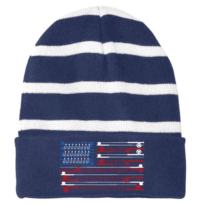 Fishing Rods American Flag Striped Beanie with Solid Band